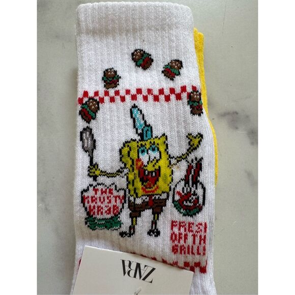 Kids unisex socks shoe size 1.5-2 new SpongeBob SquarePants krabby patty mid cal - Picture 1 of 6